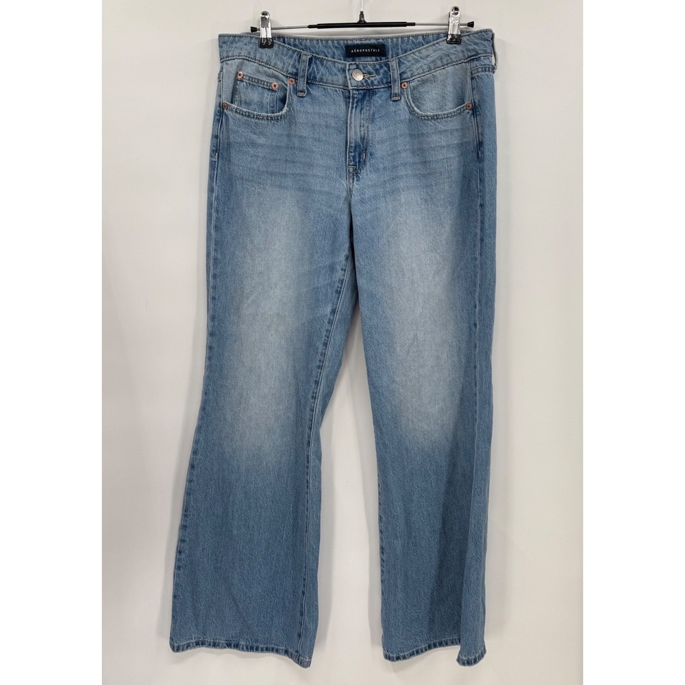 Aeropostale 8 Baggy Flare Jeans Womens Light Blue High Rise Wide Leg Denim